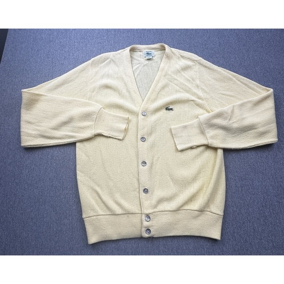 Vintage Izod Lacoste Cardigan Sweater Adult Size Small Yellow Preppy USA Grandpa - Picture 1 of 12